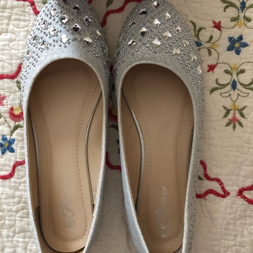 Glitter/jeweled silver flats.